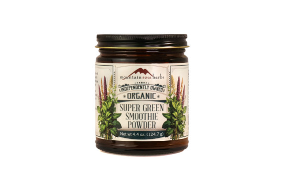 Super Greens Smoothie Powder in Amber Glass Jar