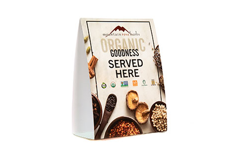 Mountain rose herbs promotional table stand